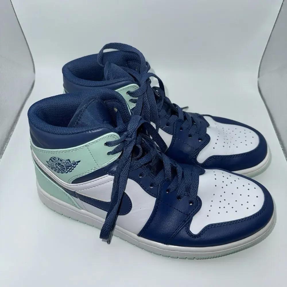 Nike Air Jordan 1 Mid Blue Mint Mystic Navy White Men’s Size 8 554724-413